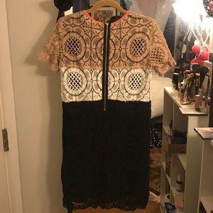 MSGM three color lace dress with neon trim